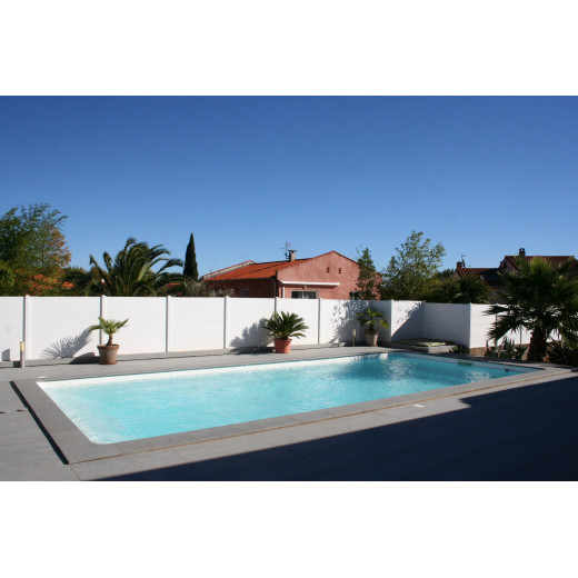 Kit piscine en polyester rectangulaire avec escalier et banquette contemporain 8.00 x 4.00 x 1.50m modèle SIMPLY